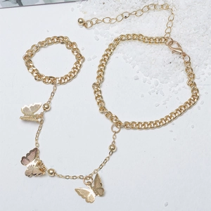 Golden butterfly slave bracelet with Cuban chain link and adjustable lobster clasp