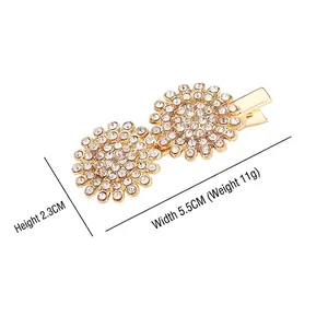 Barrette fleur de marguerite dorée avec strass blancs, mesurant 2,3 cm sur 5,5 cm