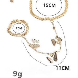 Vintage gold butterfly finger bracelet ring with adjustable chain length for women