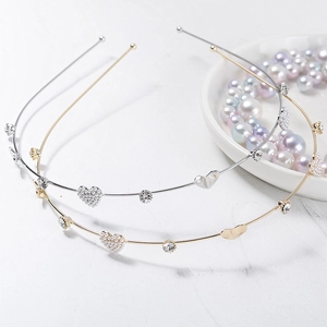Sweet Metal Headband Artificial Pearl Heart Rhinestone Alloy Thin Hair Band Women Daily Fashion Jewelry Hair Accessories