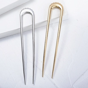 Bastoncino per Capelli a Forma di U in Lega Minimalista Coreana per Donna Oro Argento Design a Onde Accessori per Capelli