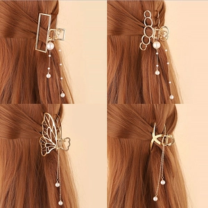 Pince à Cheveux Élégante en Métal Avec Gland de Künstliche Perle Papillon Géométrique Or Grande Pince Requin Accessoires pour Femme