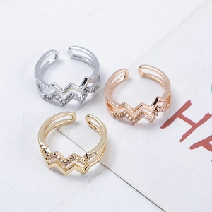 Fashion Layered Wave Line Zircon Inlaid Alloy Ring Open Adjustable Geometric Zigzag Ring For Women Jewelry Elegant Gift