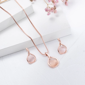 Ensemble de Bijoux Minimaliste en Alliage et Perles Artificielles pour Femmes Collier Pendentif Goutte d'eau et Boucles d'Oreilles Mode Or Rose