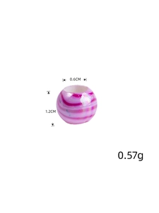 Detailed view of pink striped acrylic bead showing 1.2cm height and 0.6cm hole size