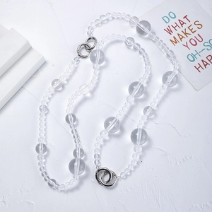 Minimalist pearl choker necklace with transparent beads and silver spring clasps
