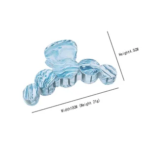 Pince à cheveux motif marbre bleu et blanc en résine pour femmes, 10 cm