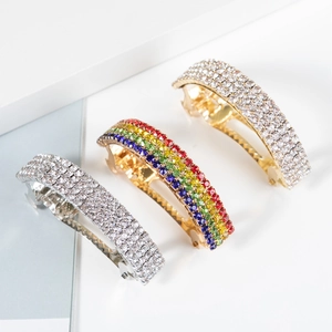 Pince À Cheveux De Luxe En Alliage De Zinc Avec Strass Incurvée Élégante Ressort Métallique Barrette De Mode Femme