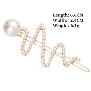 Barrette à cheveux créative en alliage doré ondulé avec perles et strass brillants