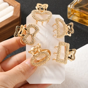 Elegant Gold Alloy Mini Hair Claw Elegant Korean Style Geometric Heart Rhinestone Metal Hair Clip For Women Daily Headwear