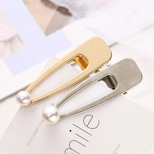 Barrettes élégantes en or et argent, forme goutte évidée avec perles blanches, lot de 2