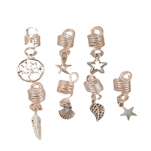 7-piece silver bohemian dreadlock charms set with tree of life and star pendants