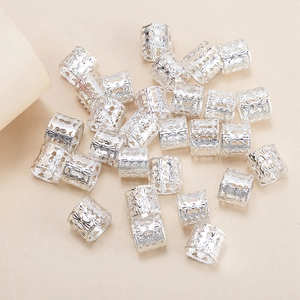 Silver hollow dreadlock metal cuffs with floral pattern for fashion braided hair styling