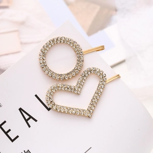 Koreaanse Mode Hart Ronde Strass Haarspelden Voor Vrouwen Legering Vergulde Schuifspelden Elegante Haaraccessoires Hoofddeksels