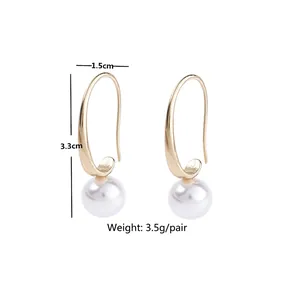Boucles d'oreilles perles élégantes en alliage doré, style crochet, hauteur 3,3cm