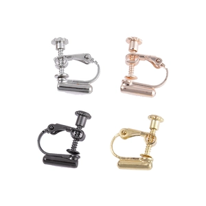 Macro shot of spiral U-shaped clip-on earring converters in four metallic finishes