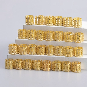 Golden filigree spiral hair rings for braids with vintage floral hollow pattern set