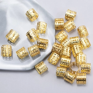 Golden hollow floral spiral hair coil and dreadlock cuff beads for ethnic hairstyles
