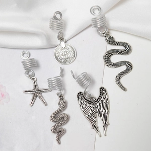 Bagues de cheveux vintage argentées avec breloques étoile de mer et serpent pour tresses