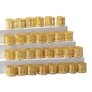 Golden spiral hollow dreadlock rings set with vintage geometric patterns for hair