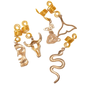 Lot de 5 bijoux de cheveux spirale dorés avec crâne papillon et serpent pour tresses
