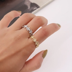 Anello Aperto in Zirconia a Forma di Fiore in Stile Coreano per Donna Anello Regolabile in Rame Placcato Oro Argento Gioielli di Moda