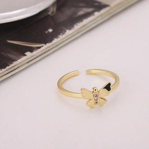 Bague ouverte papillon dorée ajustable avec pierres en zircon pour bijoux de mode femme
