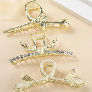 Élégantes Pinces à Cheveux en Alliage Doré pour Femmes Künstliche Perle Strass Rose Bois de Cerf Queue de Sirène Accessoires Cheveux Mariage