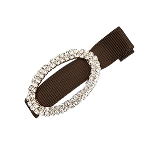 Barrette élégante en ruban marron ornée d'un ornement ovale en strass étincelant