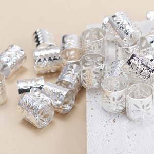 Vintage silver hollow floral metal rings for dreadlocks and hair styling accessory