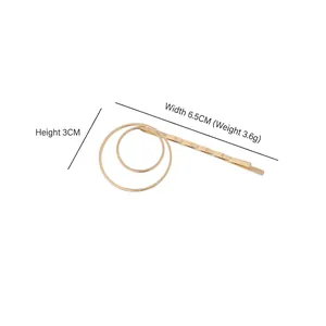 Barrette à cheveux dorée minimaliste avec double cercle et épingle ondulée, largeur 6.5cm