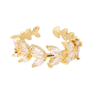 Elegant gold leaf-shaped open ring with marquise-cut marquise stones for women