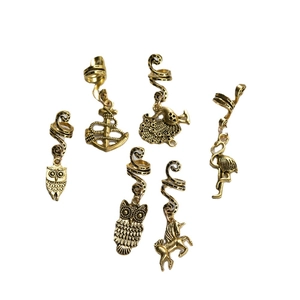 Vintage owl and flamingo gold alloy hair charms spiraled rings for bohemian hairstyles