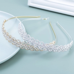 Elegant Bridal Rhinestone Headband Hollow Metal Grid Tiara For Wedding Party Women Girl Hair Accessories Gold Silver