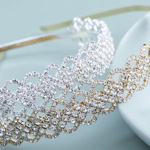 Elegant rhinestone crown headbands in gold and silver finish with detailed hollow craftsmanship
