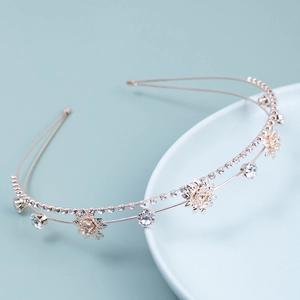 Serre-tête à Double Couche avec Fleurs Strass Zirconium Alliage de Métal Élégant Accessoires de Cheveux Floraux pour Mariage Fête