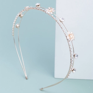Serre-tête double couche élégant avec fleurs en strass et cristaux de zircone