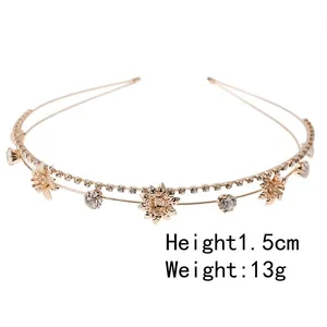 Serre-tête doré double couche tendance avec strass brillants et détails de fleurs en zircon