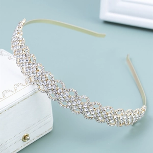 Elegant gold wavy rhinestone headband for bridal weddings and formal occasions