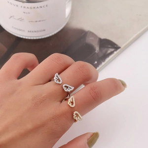 Elegante Anello Aperto Con Ali Di Cuore In Rame Per Donna Intarsiato Con Strass Regolabile Stile Coreano Anello Ali D'Angelo