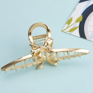 Pince à Cheveux Élégante en Métal avec Nœud Papillon Grande Pince Requin Or pour Femmes Accessoires de Coiffure Chic