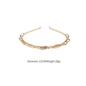 Serre-tête minimaliste en chaîne de métal doré pour femme de 12cm de diamètre et 28g