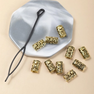 Retro bronze metal dreadlock hair beads set with carved hollow patterns and styling tool