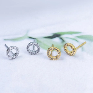 Geometric Round Circle Stud Earrings With 925 Sterling Silver Earring Post Micro Inlaid Cubic Zirconia For Women Jewelry