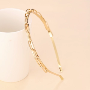 Serre-tête élégant en métal doré avec chaîne pour femme au design minimaliste coréen