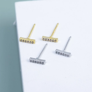Minimalist 925 Sterling Silver Earring Post Zirconia Bar Stud Earrings For Women Gold Silver Straight Line Daily Jewelry