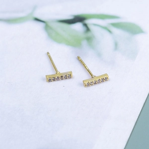 Minimalist S925 sterling silver gold-plated bar stud earrings with sparkling zircons