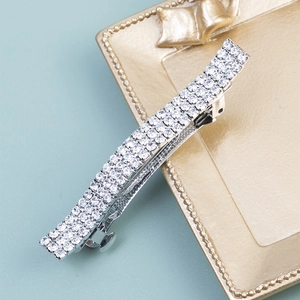 Barrette à Cheveux Incurvée en Strass Style Coréen Pince à Ressort en Alliage d'Argent Multi Rangs Accessoire Cheveux