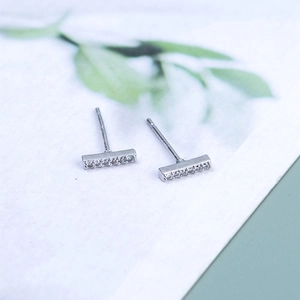 Minimalist S925 sterling silver bar stud earrings with sparkling cubic zirconia stones