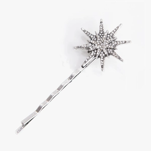 Sparkling silver snowflake star hair clip with crystals for elegant women hair styling